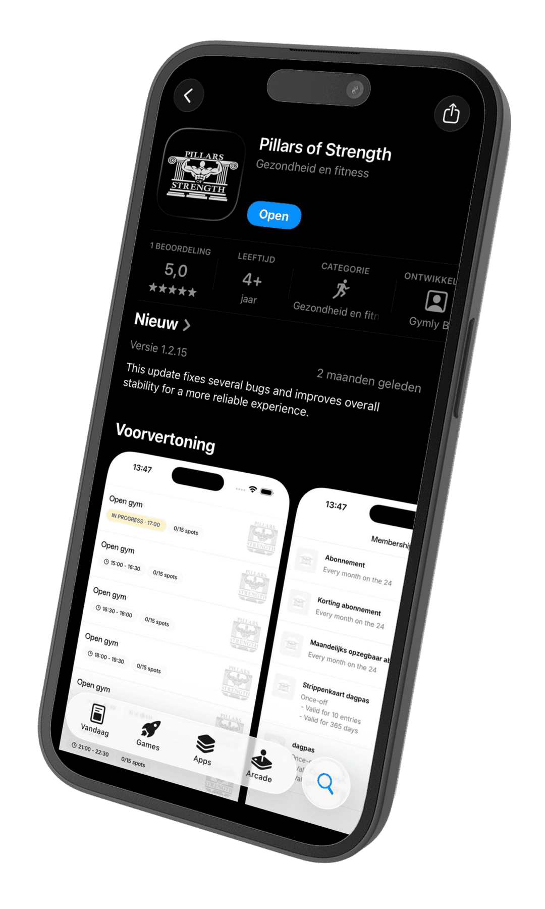 De Pillars of Strength app voor het reserveren van een tijdslot en inchecken met QR-code